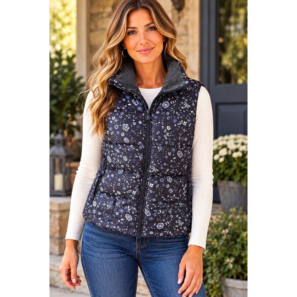 Gap Outdoor Edition Winter Warmth Floral Puffer Vest Full Zip Pockets Size M